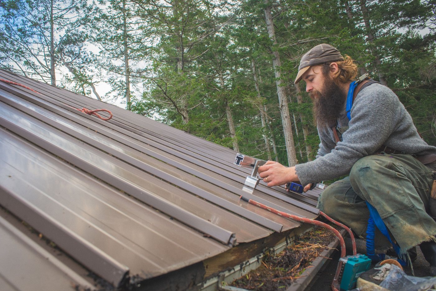Solar rail mounting detail on a metal roof